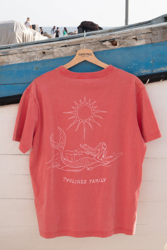 T-Shirt Two Lines -Mermaid Surfer / pink guava