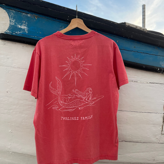 T-Shirt Two Lines -Mermaid Surfer  pink guava